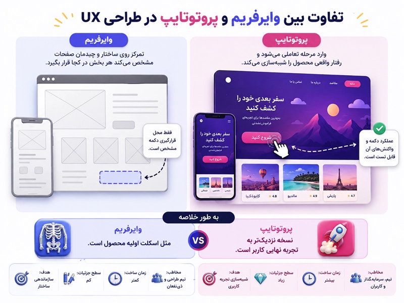 مقایسه وایرفریم و پروتوتایپ در طراحی ux